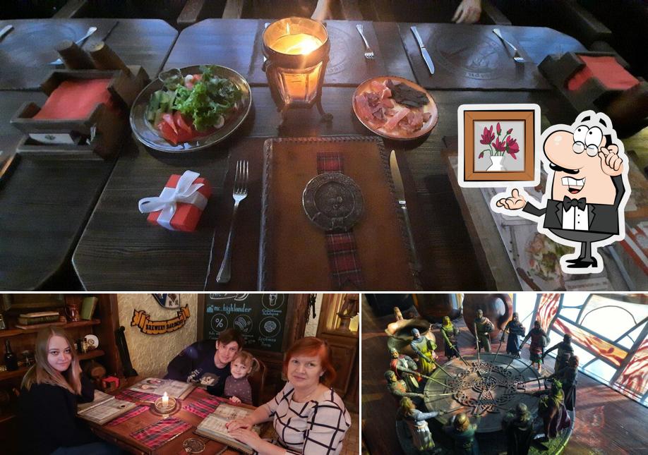 Это снимок, где изображены внутреннее оформление и еда в McHighlander