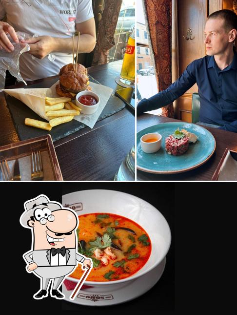 Это фотография, где изображены внешнее оформление и еда в Сохо