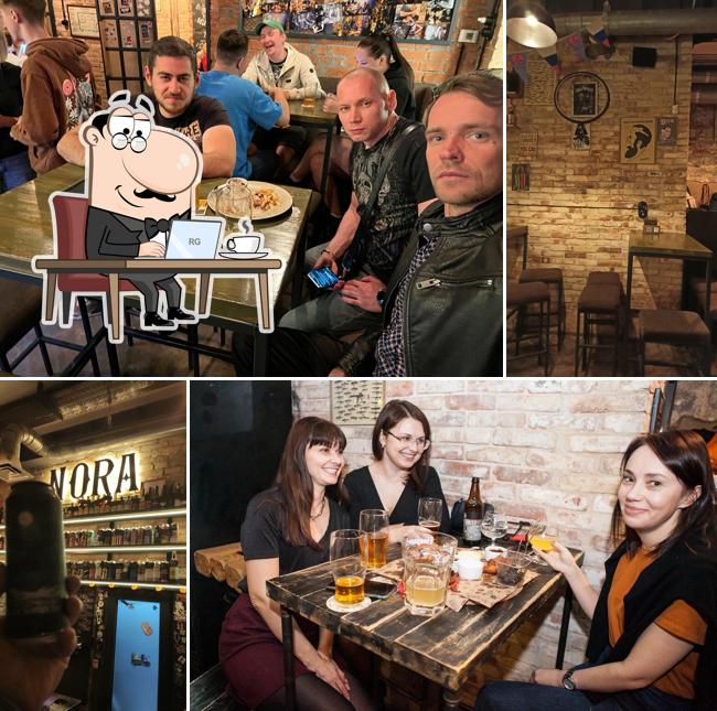 Посмотрите на внутренний интерьер "Норы бар крафтового пива"