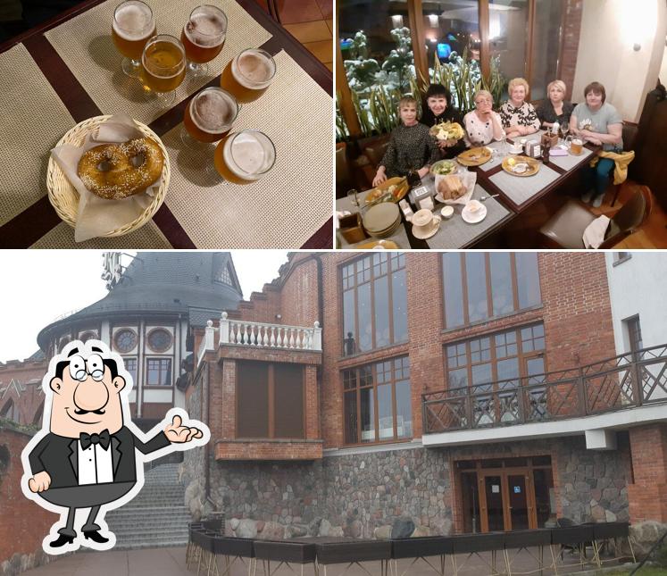 Это снимок, где изображены внутреннее оформление и пиво в Брецель