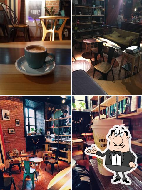 Посмотрите на внутренний интерьер "SurfCoffee"