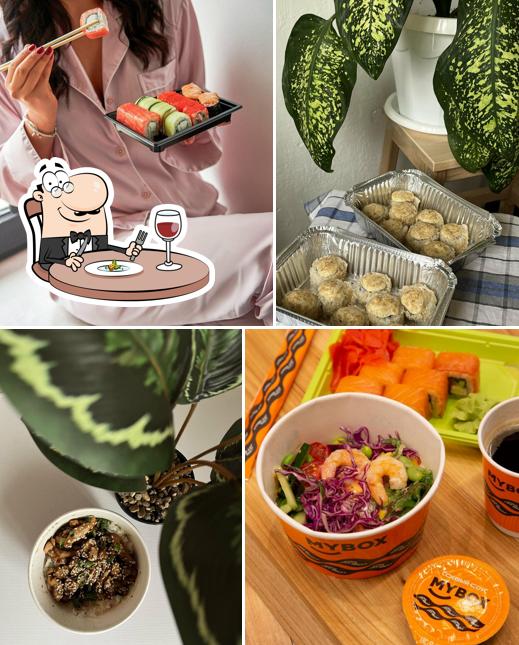 Блюда в "MYBOX - суши-маркетах, wok-кафе, доставка"