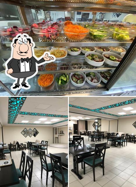 Взгляните на эту фотографию, где видны внутреннее оформление и еда в Гурман