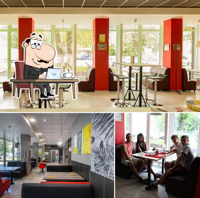 Посмотрите на внутренний интерьер "Жако роллы и пицца"