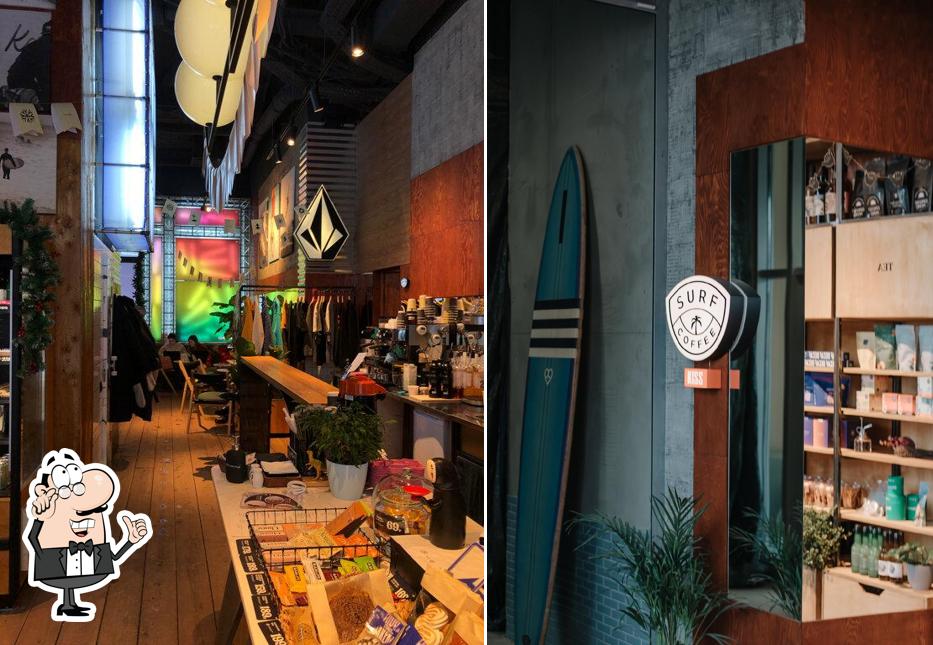 Посмотрите на внутренний интерьер "Surf Coffee"
