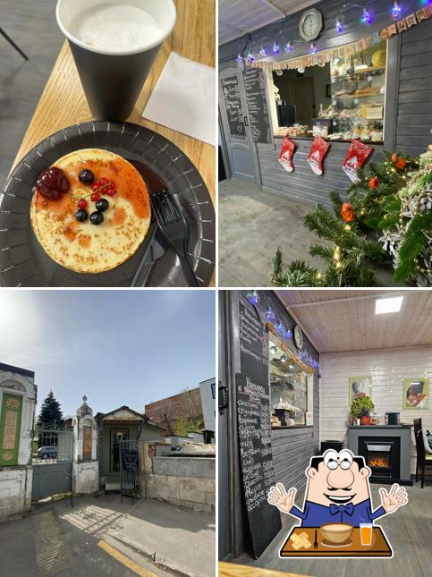 В Блины у камина есть еда, внешнее оформление и многое другое