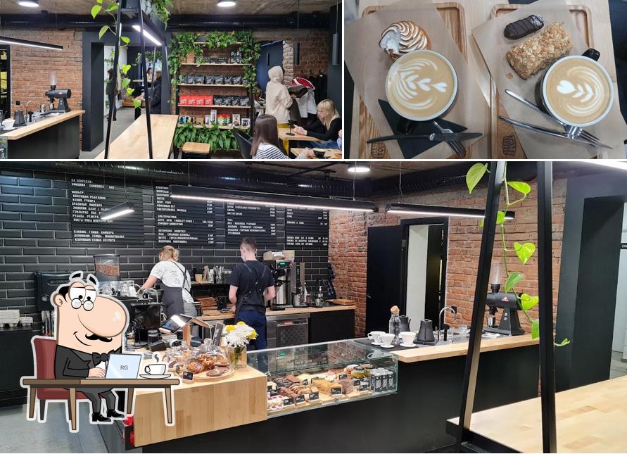 Фото, на котором видны внутреннее оформление и еда в Tasty Coffee