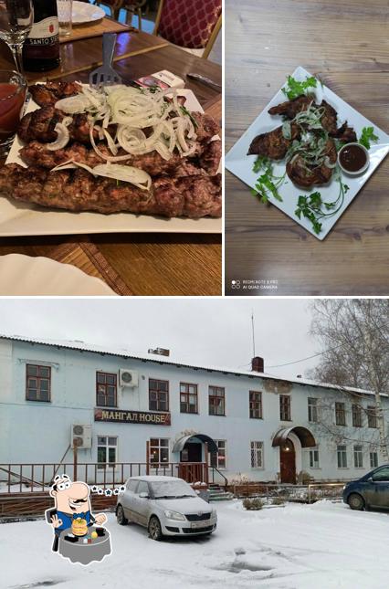 Посмотрите на это фото, где видны еда и внешнее оформление в Мангал house