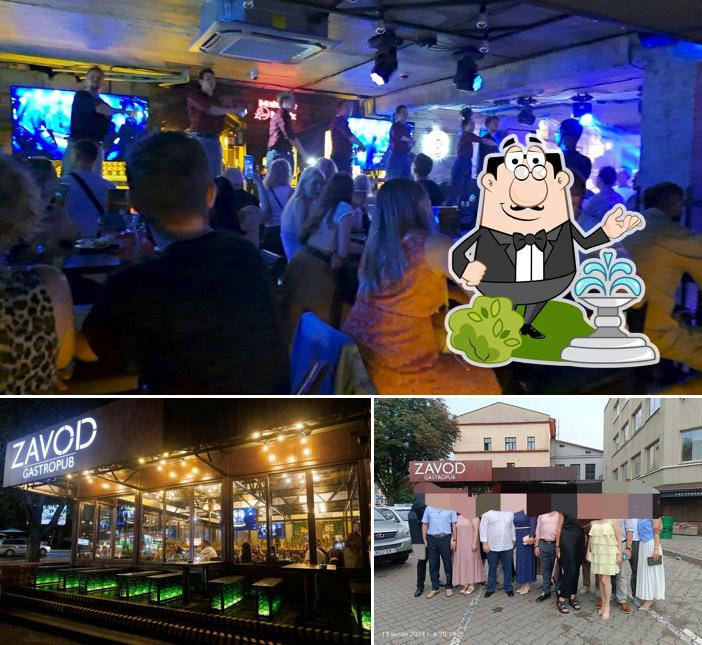 Это фото, где изображены внешнее оформление и внутреннее оформление в Zavod Гастропаб
