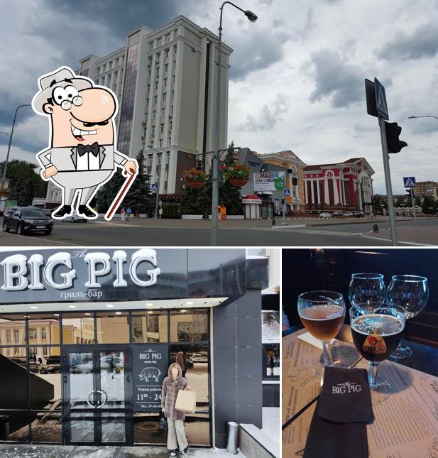 Это фотография, где изображены внешнее оформление и пиво в Big Pig