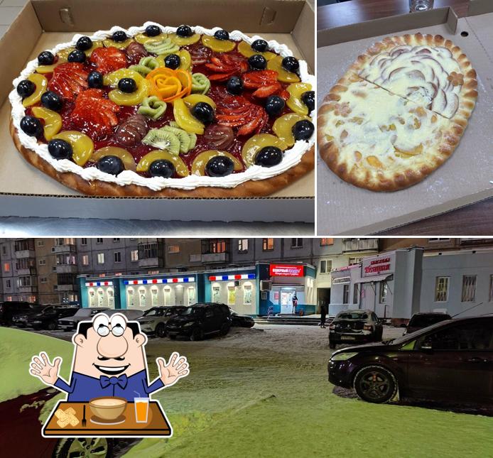 Это снимок, где изображены еда и внешнее оформление в На Городецкой