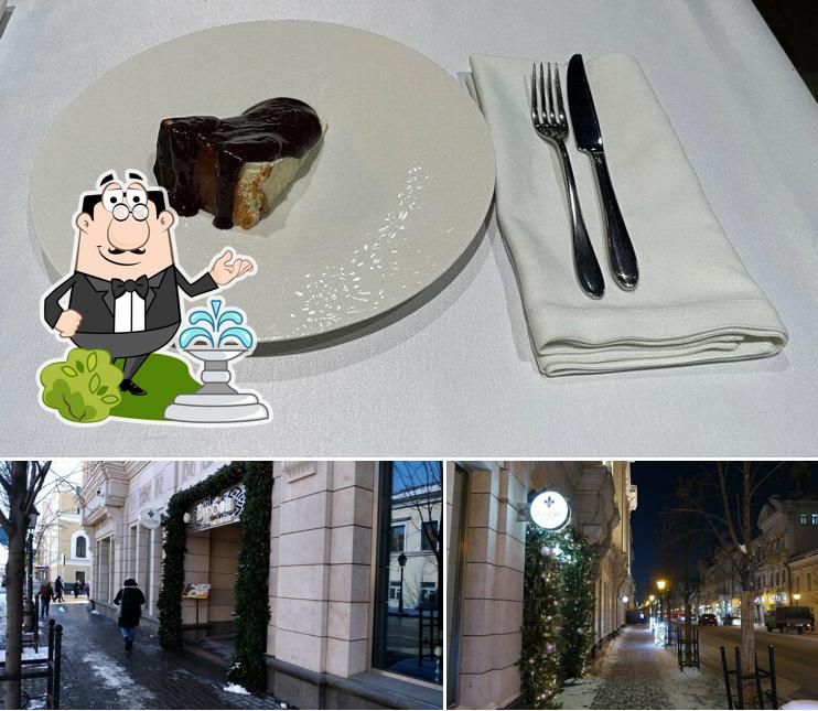 Фото, на котором видны внешнее оформление и еда в Бурбон