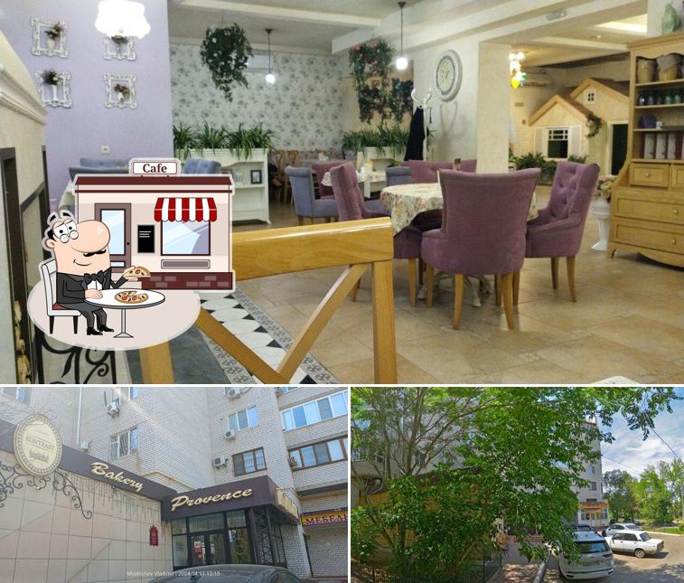 Фотография, на которой видны внешнее оформление и столики в Kontrast Provence