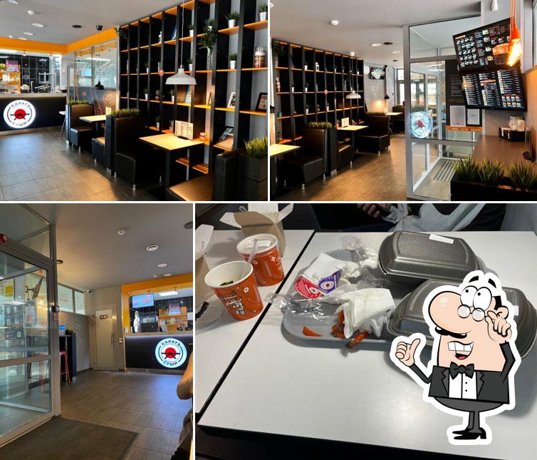 Посмотрите на внутренний интерьер "Каратэ Суши"